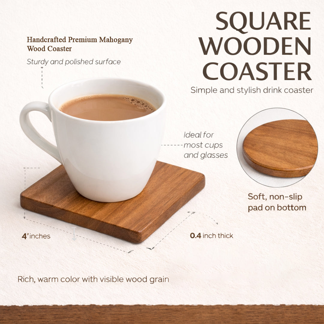 Premium Mahogany Wood Coaster Set of 4 for Coffee & Tea Cups I Mahogany Mist