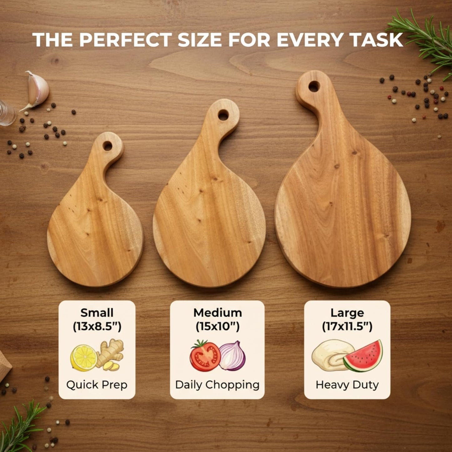 Wooden Chopping Board Set (Pack of 3) with stand| Small, Medium & Large Single Block Mahogany Boards I Chop Champ