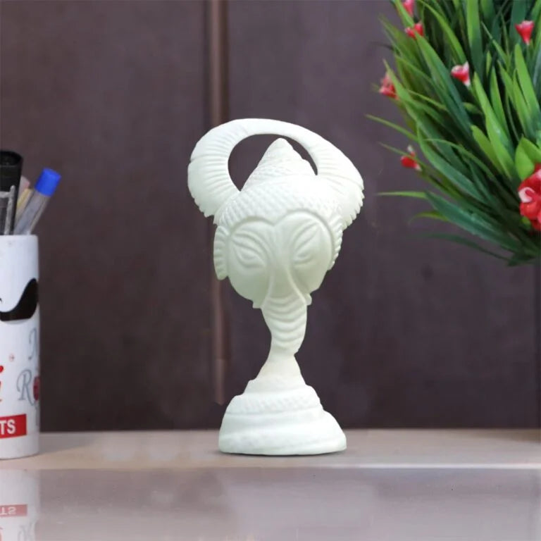 Handcrafted Ganesha Face Showpiece | Decorative White Stone Lord Ganesha Sculpture | Spiritual Home Décor I Divine Shankh of Serenity