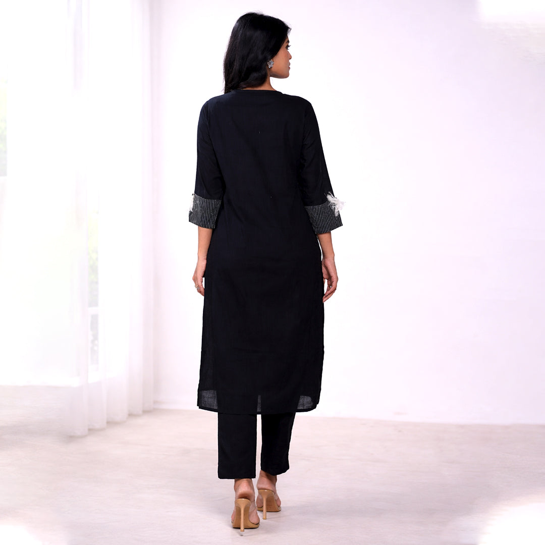 Black Cotton Slub Kurta for Women | Casual & Office Wear