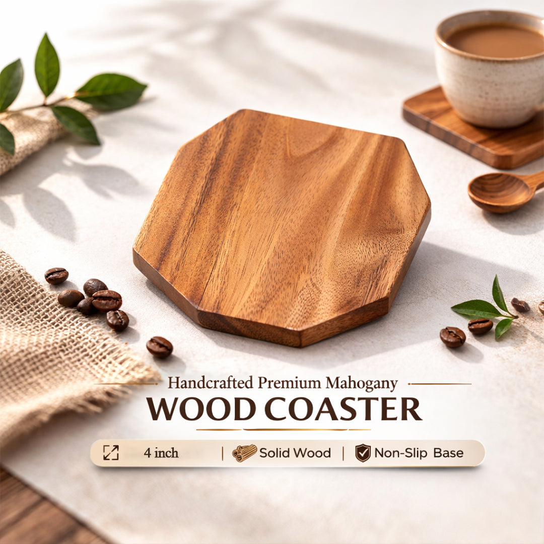 Premium Mahogany Wood Coaster Set of 4 for Coffee & Tea Cups I Grain Gleam