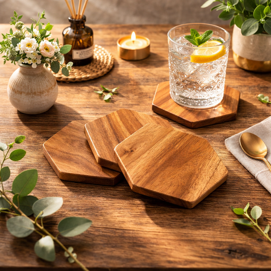 Premium Mahogany Wood Coaster Set of 4 for Coffee & Tea Cups I Grain Gleam