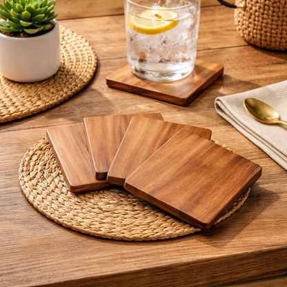 Premium Mahogany Wood Coaster Set of 4 for Coffee & Tea Cups I Mahogany Mist