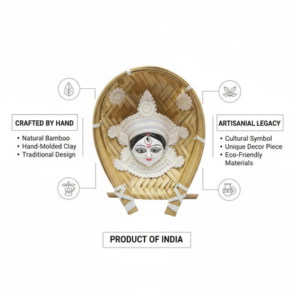Handcrafted Sholapith Devi Wall Hanging | Traditional Bengali Durga Face Art on Bamboo Kulo | Ethnic Home Décor I Durga's Creations