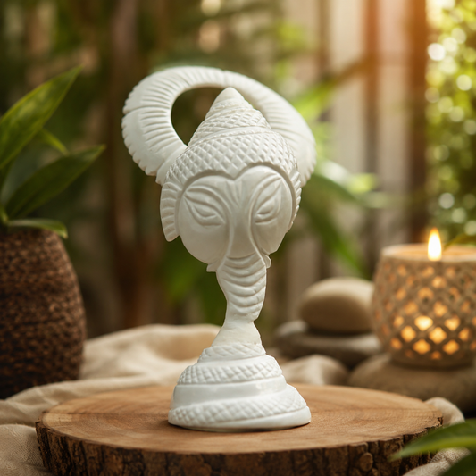 Handcrafted Ganesha Face Showpiece | Decorative White Stone Lord Ganesha Sculpture | Spiritual Home Décor I Divine Shankh of Serenity