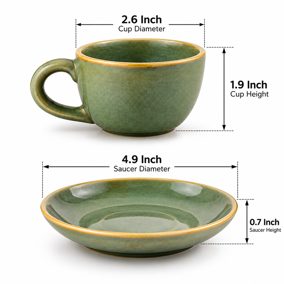 Ceramic Cup & Saucer Set in Sage Green Colour with Golden Rim