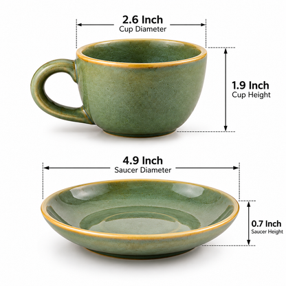 Ceramic Cup & Saucer Set in Sage Green Colour with Golden Rim