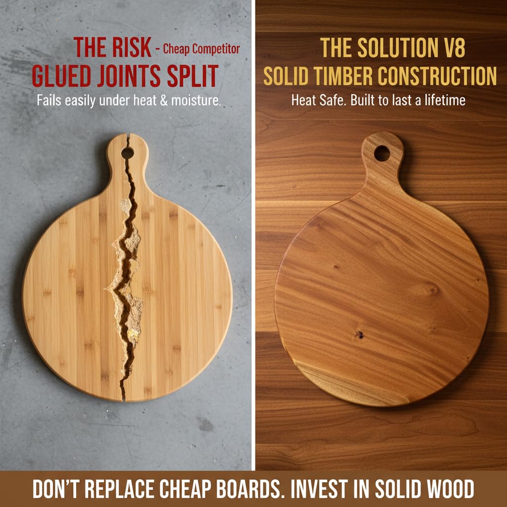 Large Round Wooden Pizza Platter & Chakla (12 Inch Working Area) | Single Block Mahogany Chopping Board with Handle I Slice Spice Round