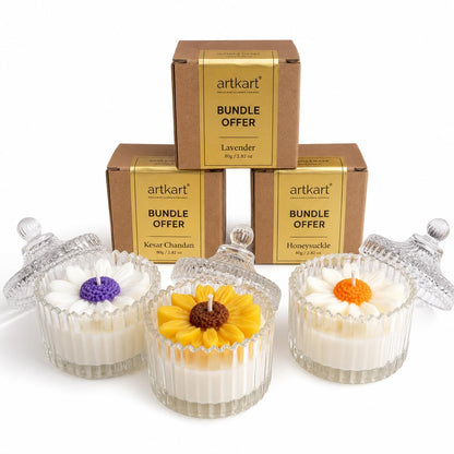 Scented Candles Gift Set of 3 | Lavender, Sandalwood & Honeysuckle | 3x80g Jar Candle | Fragrance Candles for Home Decor | Birthday Anniversary Gifting Hamper | Aromatherapy (Pack of 3)