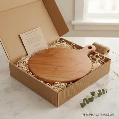 Large Round Wooden Pizza Platter & Chakla (12 Inch Working Area) | Single Block Mahogany Chopping Board with Handle I Slice Spice Round