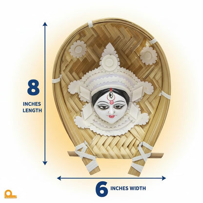 Handcrafted Sholapith Devi Wall Hanging | Traditional Bengali Durga Face Art on Bamboo Kulo | Ethnic Home Décor I Durga's Creations