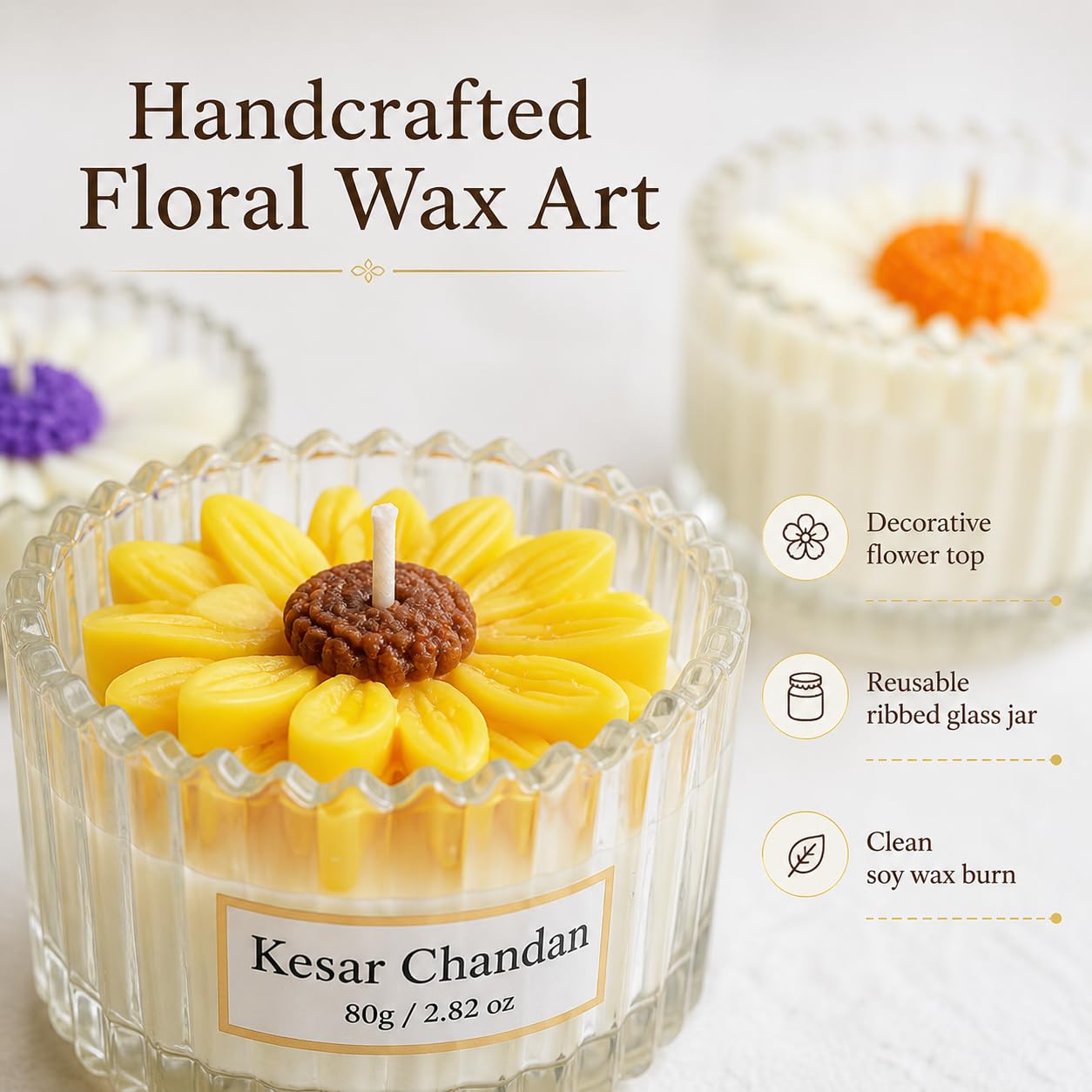 Scented Candles Gift Set of 3 | Lavender, Sandalwood & Honeysuckle | 3x80g Jar Candle | Fragrance Candles for Home Decor | Birthday Anniversary Gifting Hamper | Aromatherapy (Pack of 3)