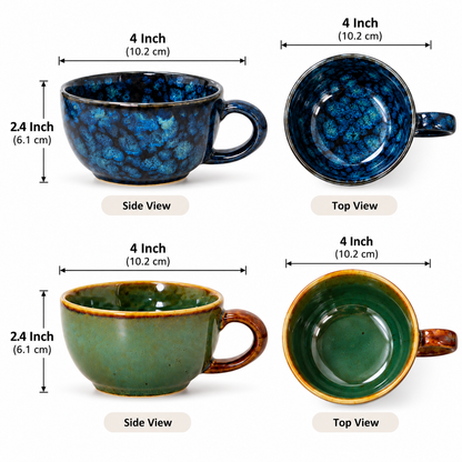 Handcrafted Ceramic Tea Cups Set of 2 – Blue & Olive Green