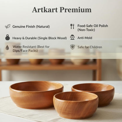 Premium Mahogany Wooden Bowl (6 Inch) – Food Safe Salad & Fruit Bowl for Dining Table