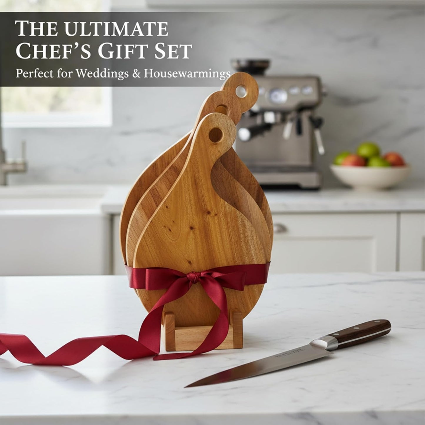 Wooden Chopping Board Set (Pack of 3) with stand| Small, Medium & Large Single Block Mahogany Boards I Chop Champ