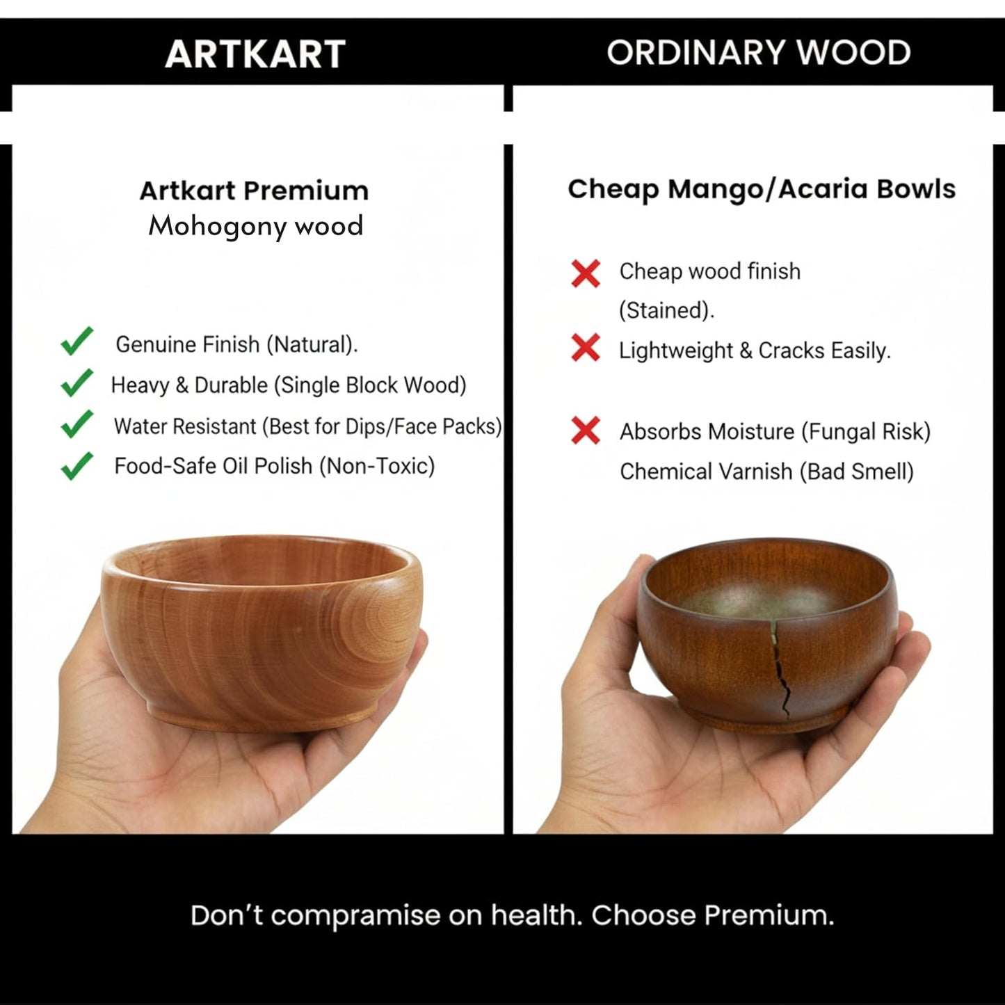 Mahogany Wooden Dry Fruit Bowl (5 Inch) | Small Snack Bowl for Cashews, Almonds, Namkeen & Dessert