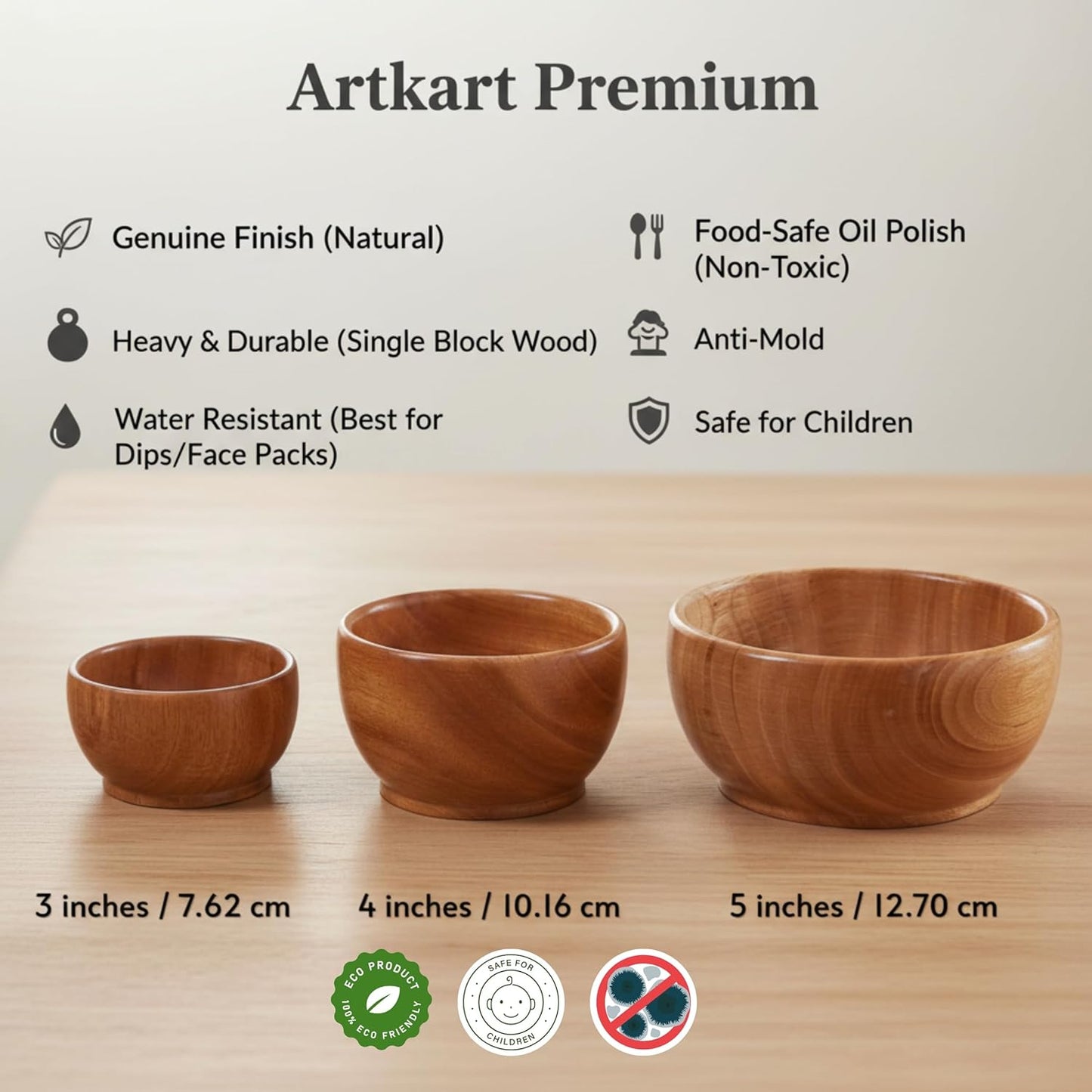 Mahogany Wooden Dry Fruit Bowl (5 Inch) | Small Snack Bowl for Cashews, Almonds, Namkeen & Dessert