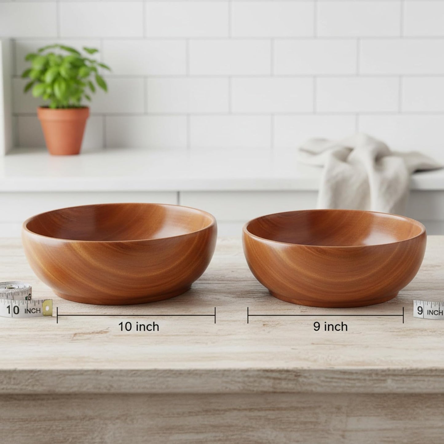 Premium Mahogany Wooden Salad Bowl (10 Inch) | Large Serving Bowl for Fruits, Rice & Face Ice Dipping