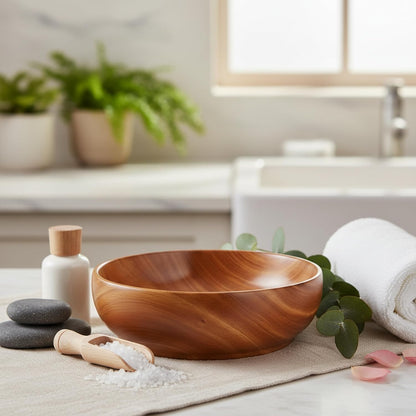 Premium Mahogany Wooden Salad Bowl (10 Inch) | Large Serving Bowl for Fruits, Rice & Face Ice Dipping