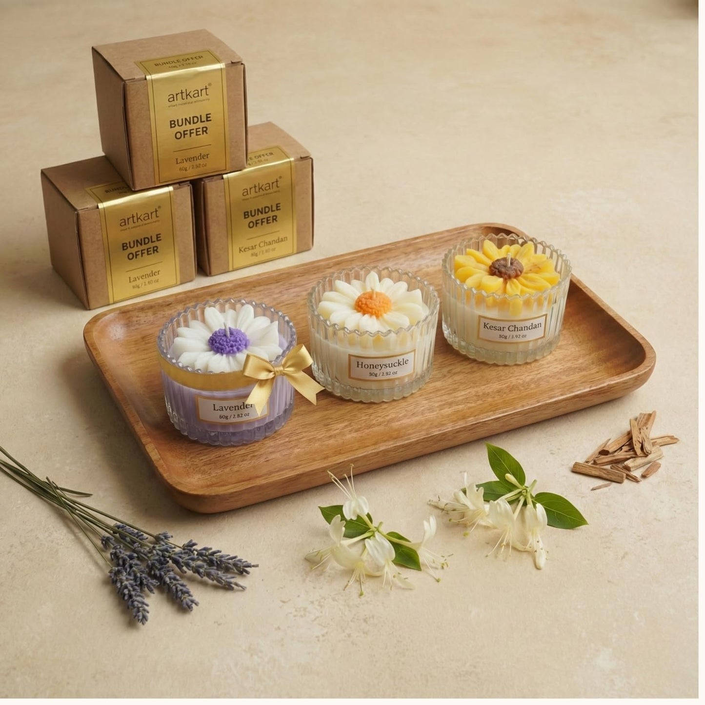 Scented Candles Gift Set of 3 | Lavender, Sandalwood & Honeysuckle | 3x80g Jar Candle | Fragrance Candles for Home Decor | Birthday Anniversary Gifting Hamper | Aromatherapy (Pack of 3)