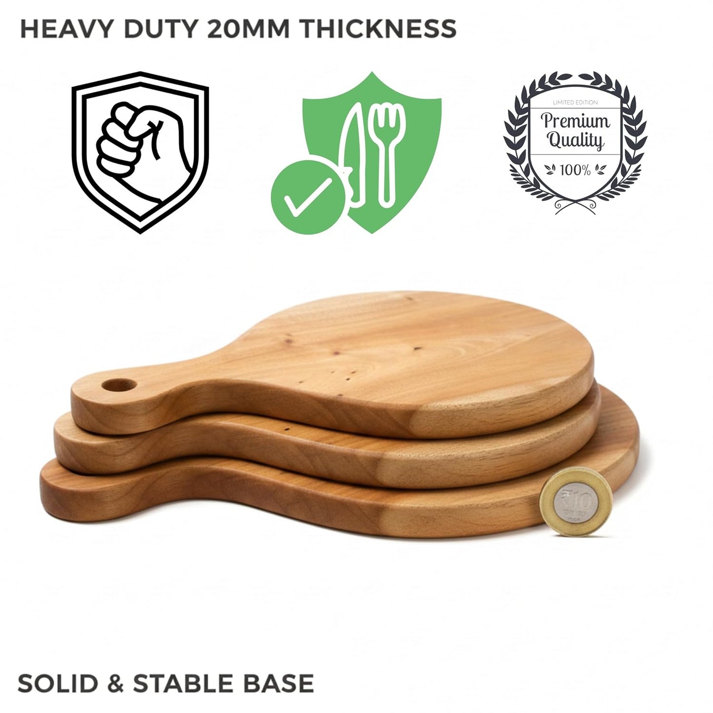 Wooden Chopping Board Set (Pack of 3) with stand| Small, Medium & Large Single Block Mahogany Boards I Chop Champ