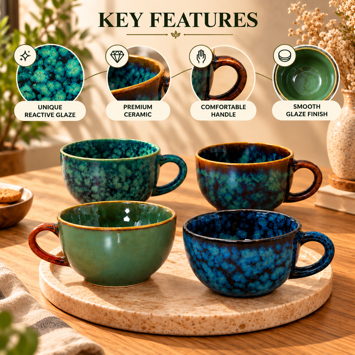 Handcrafted Ceramic Coffee and Tea Cups Set of 4