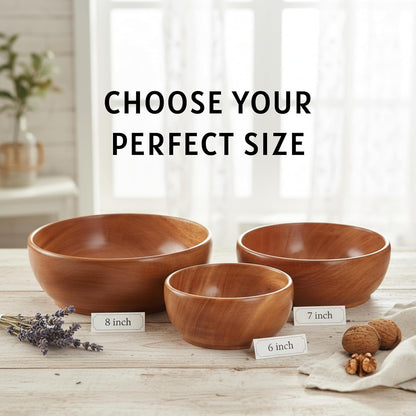 Premium Mahogany Wooden Bowl (6 Inch) – Food Safe Salad & Fruit Bowl for Dining Table