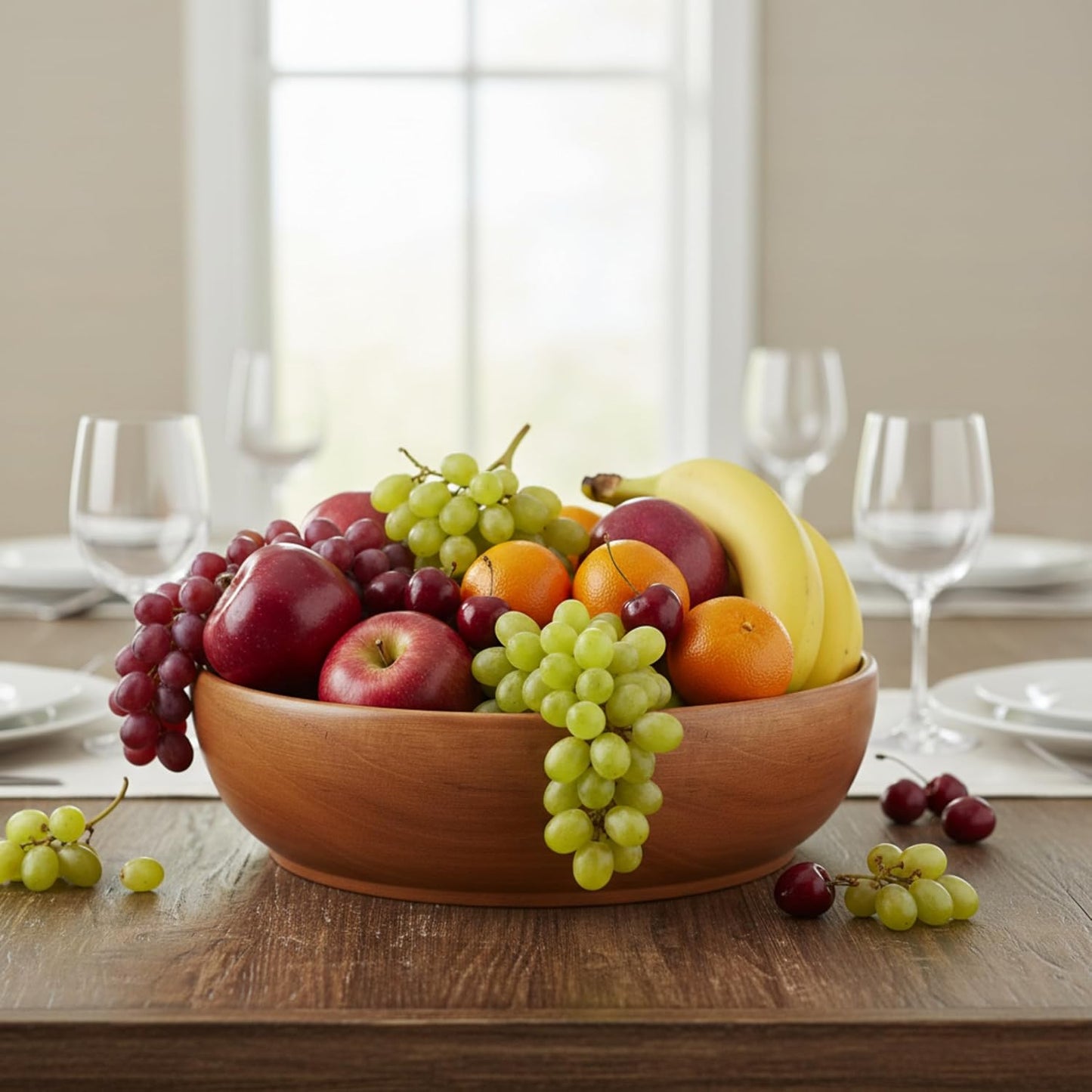 Premium Mahogany Wooden Bowl (8 Inch) – Large Food Safe Salad & Fruit Bowl for Dining Table