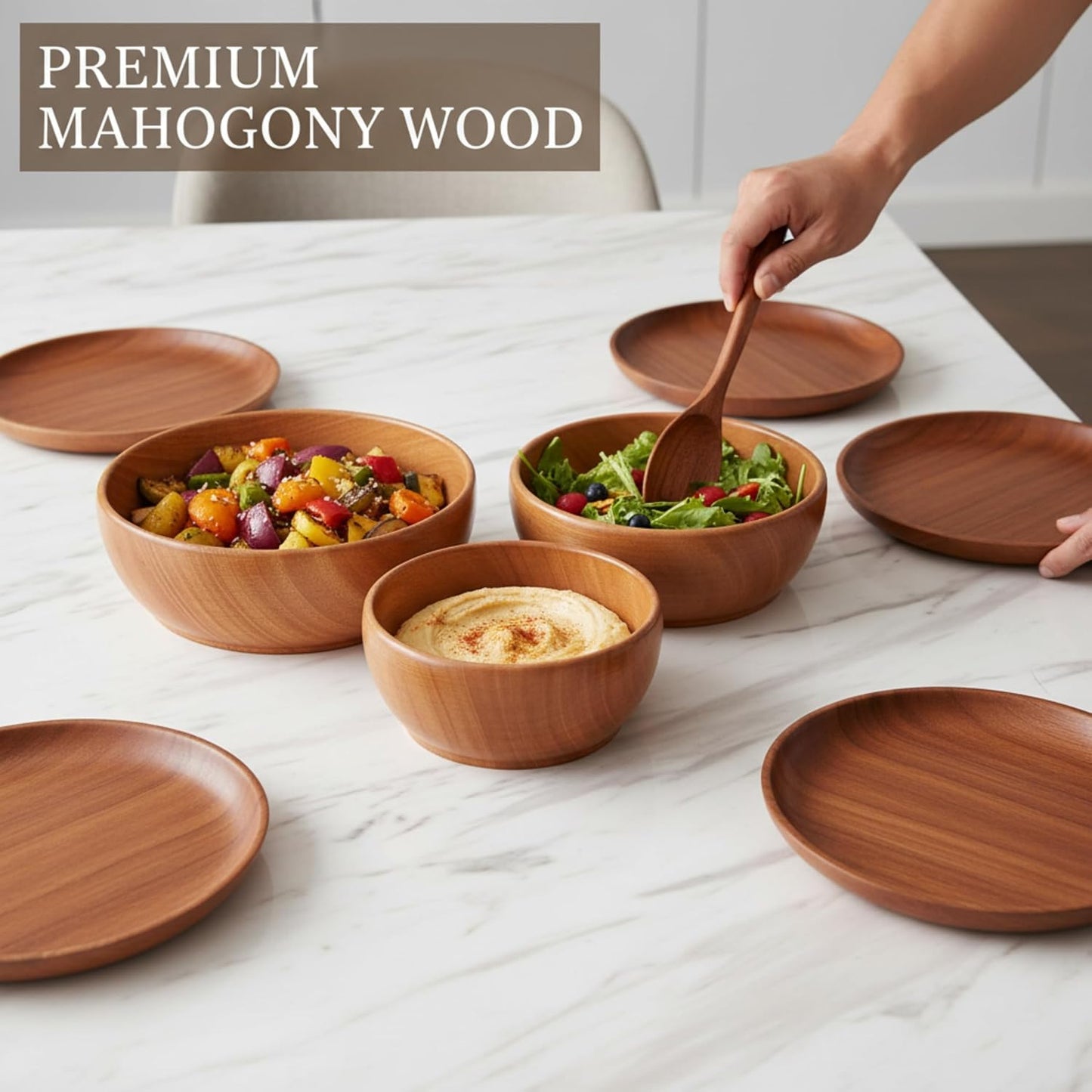 Mahogany Wooden Sharing Snack Bowl (7 Inch) | Deep Serving Bowl for Popcorn, Chips, Nachos & Bhel Puri