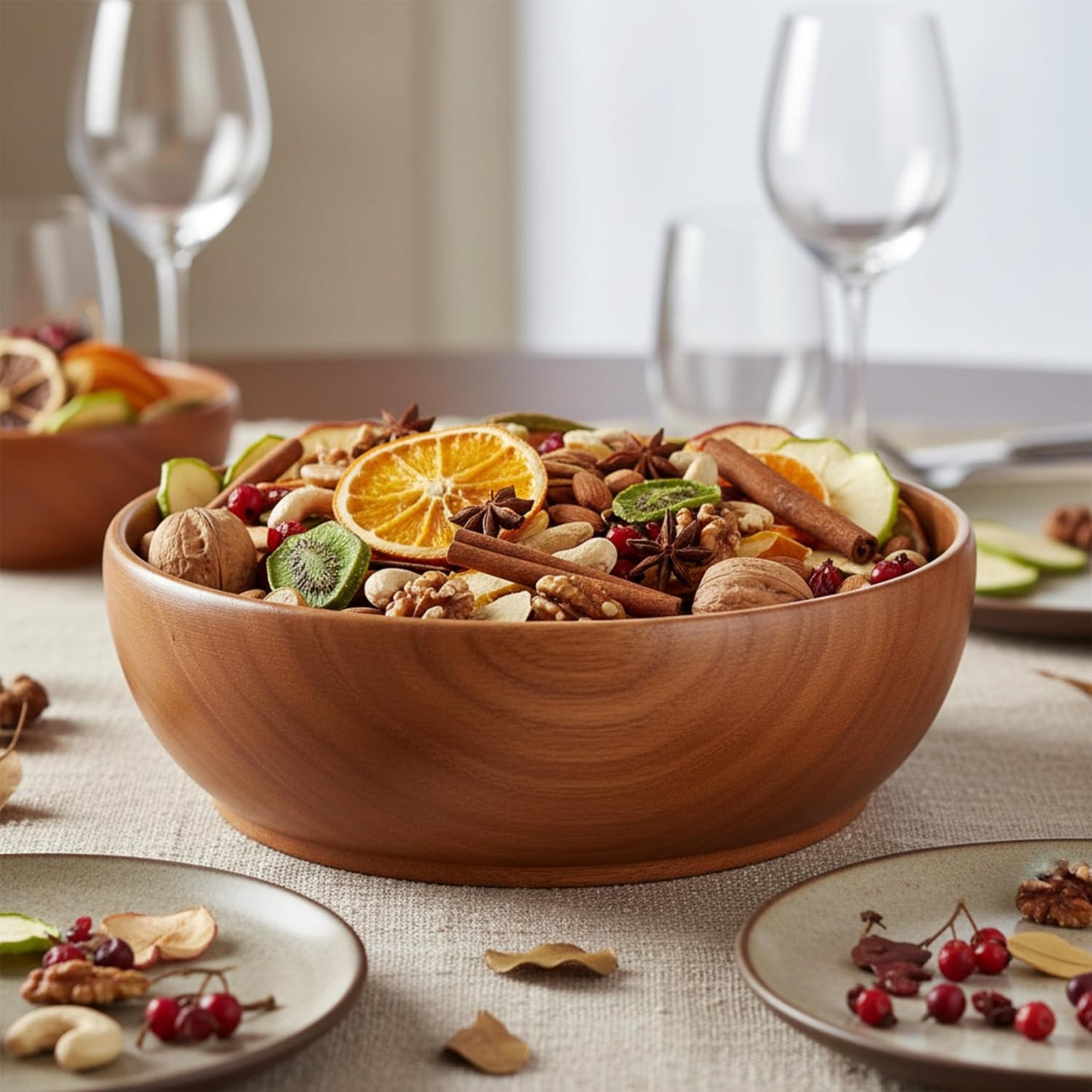 Premium Mahogany Wooden Bowl (8 Inch) – Large Food Safe Salad & Fruit Bowl for Dining Table