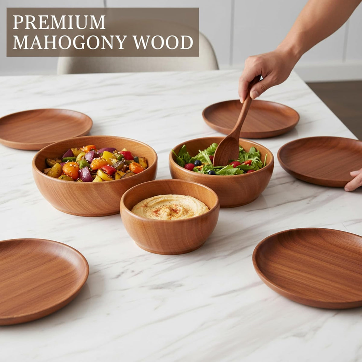 Premium Mahogany Wooden Bowl (6 Inch) – Food Safe Salad & Fruit Bowl for Dining Table