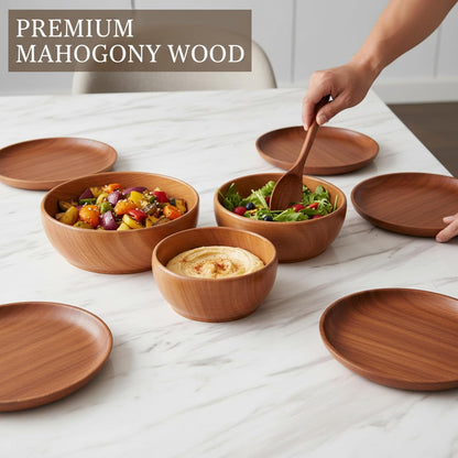 Premium Mahogany Wooden Bowl (6 Inch) – Food Safe Salad & Fruit Bowl for Dining Table