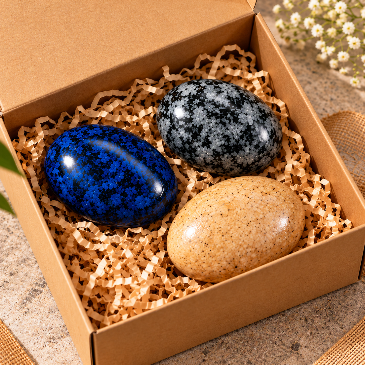Decorative Ceramic Stone Pebbles – Set of 3 Textured Accent Stones