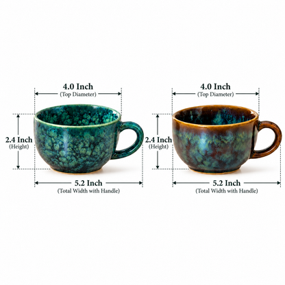 Handcrafted Ceramic Coffee Cups Set in Teal & Brown Colour
