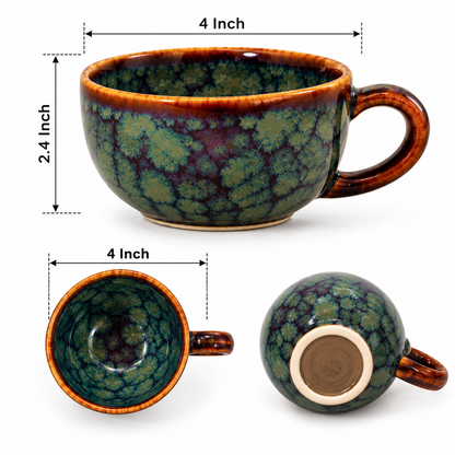 Set of 2 Artisanal Ceramic Cups – Blue, Green & Brown Reactive Glaze