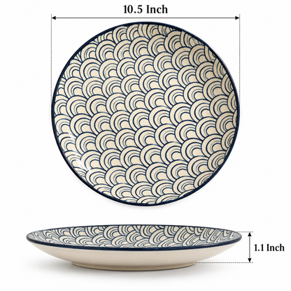 Blue Wave Pattern Ceramic Dinner Plates – Set of 3