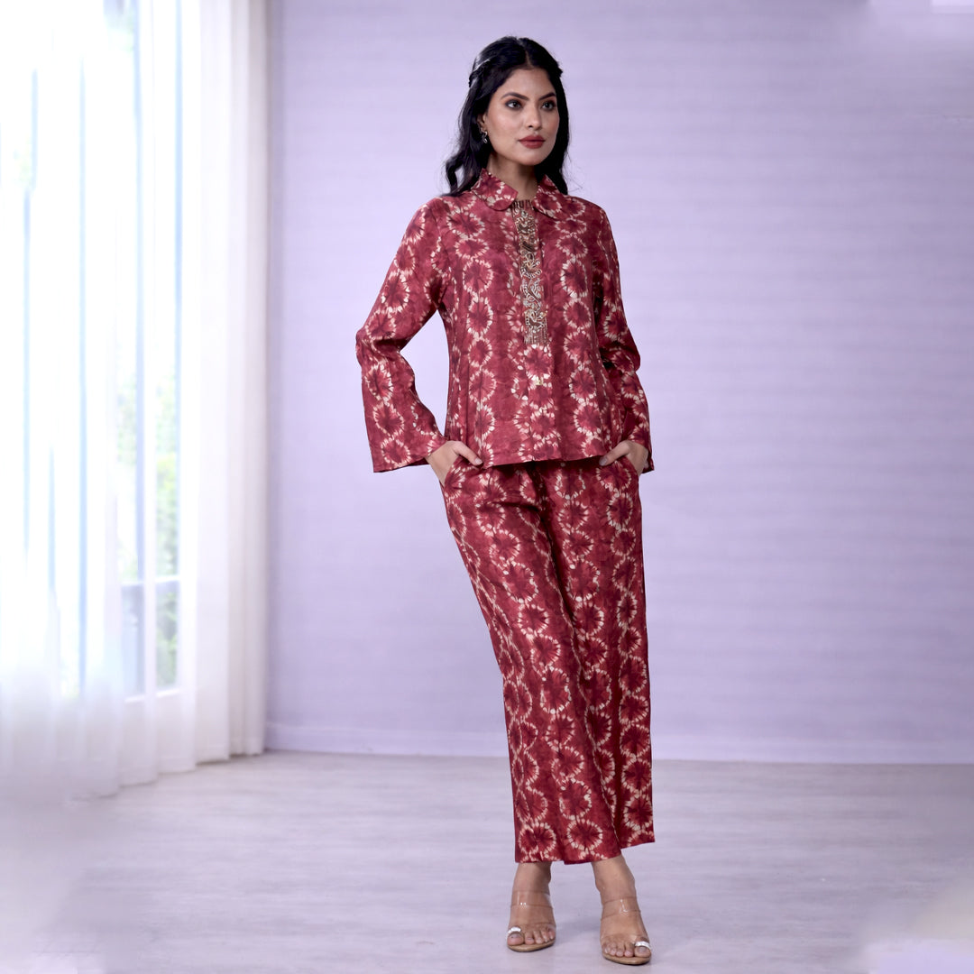Women's Printed Cotton Co-ord Set with Embroidered Shirt