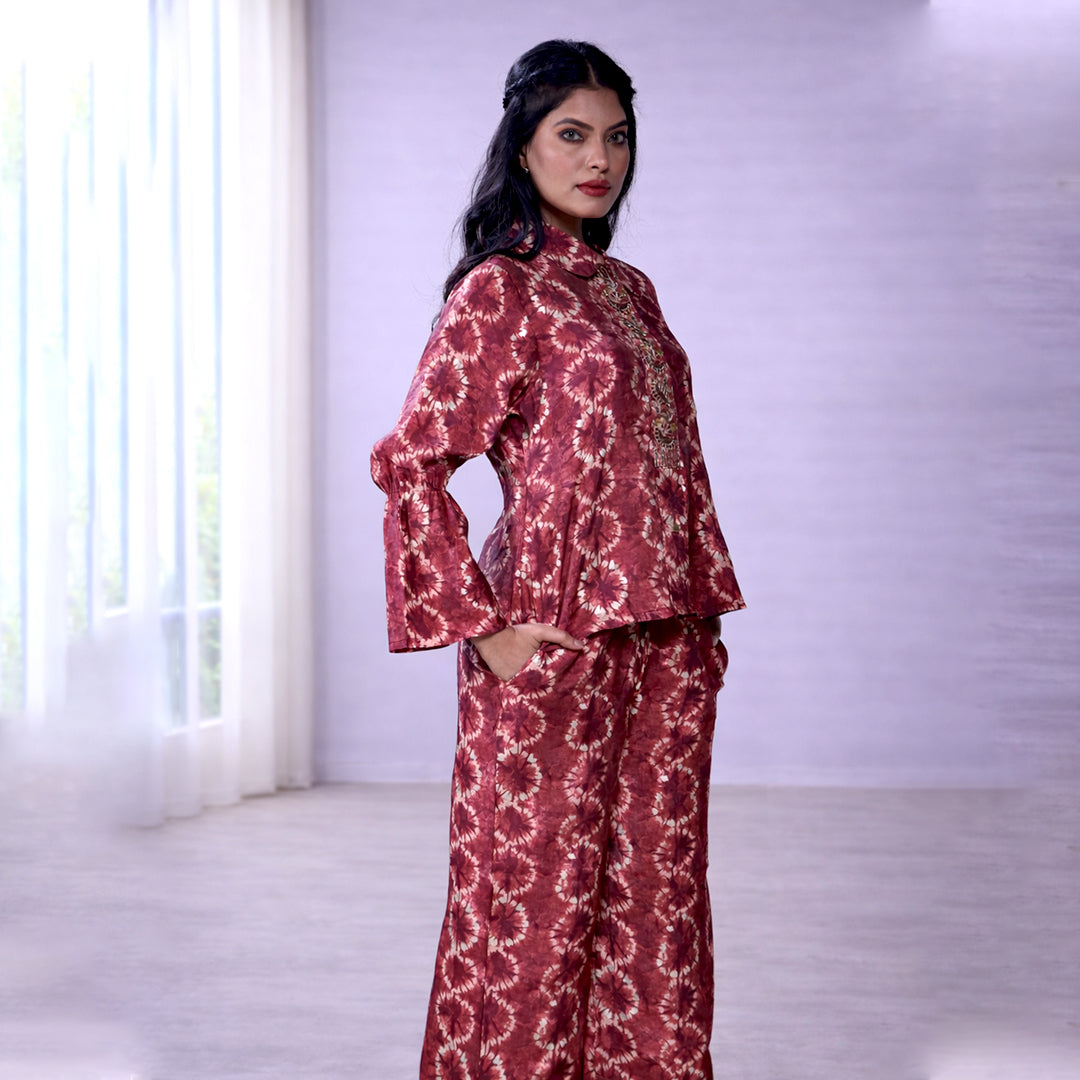 Women's Printed Cotton Co-ord Set with Embroidered Shirt