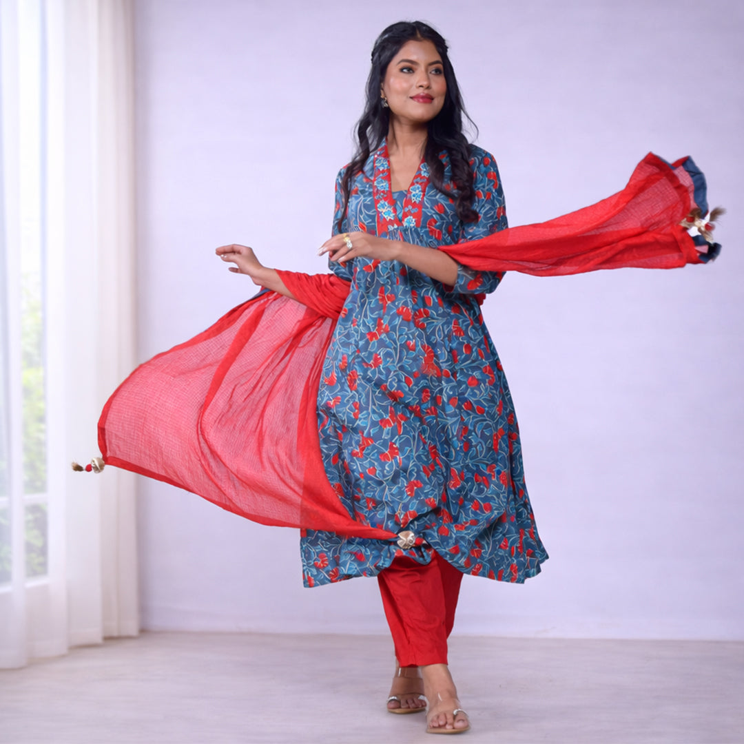 Anupriya Blue All Over Print Cotton Kurta for Women | Casual & Ethnic Wear