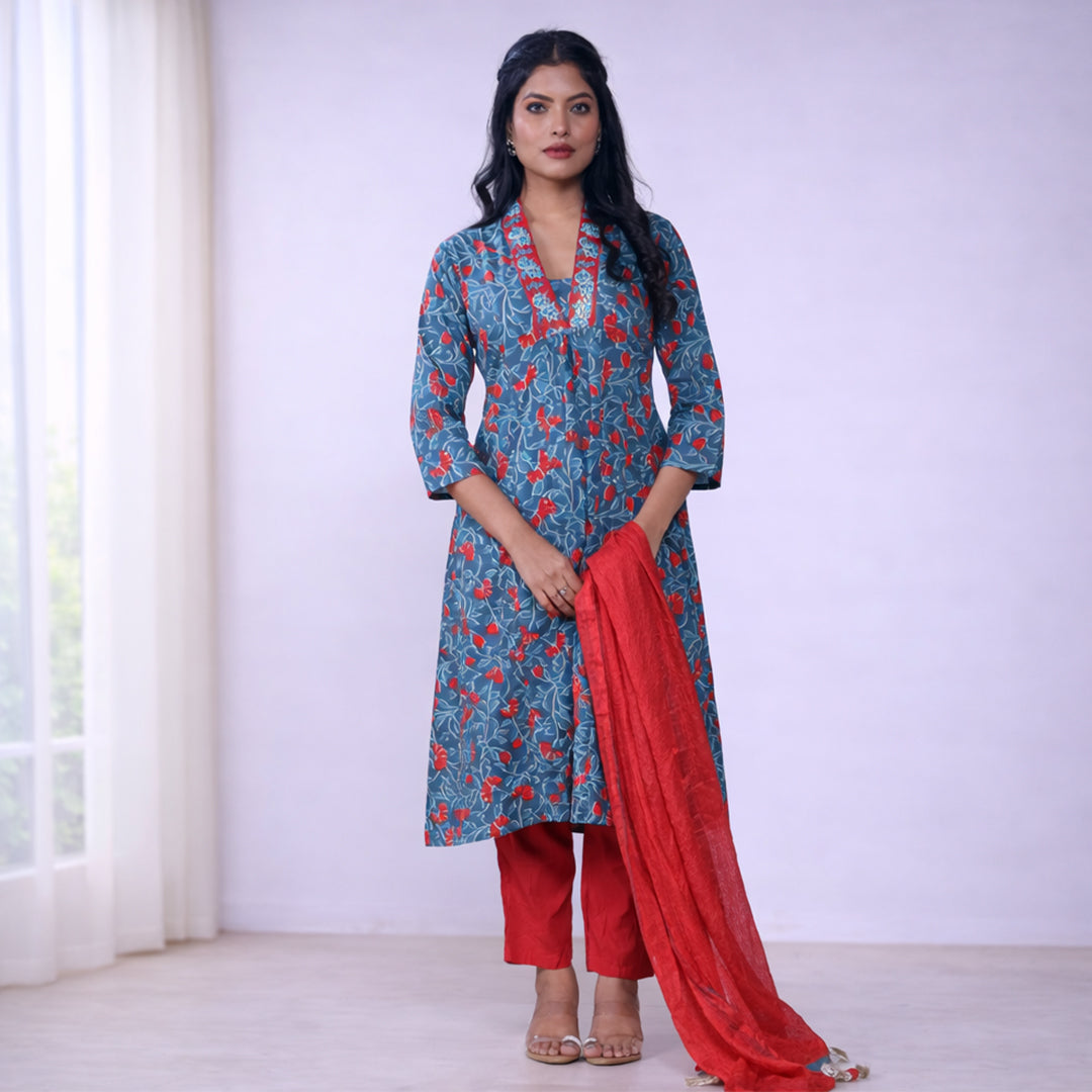 Anupriya Blue All Over Print Cotton Kurta for Women | Casual & Ethnic Wear