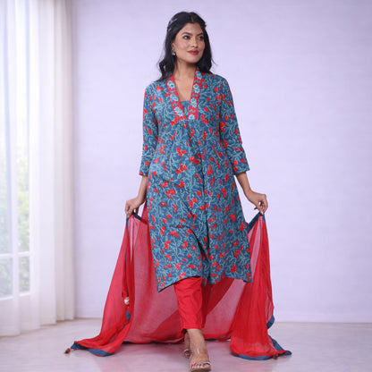 Anupriya Blue All Over Print Cotton Kurta for Women | Casual & Ethnic Wear