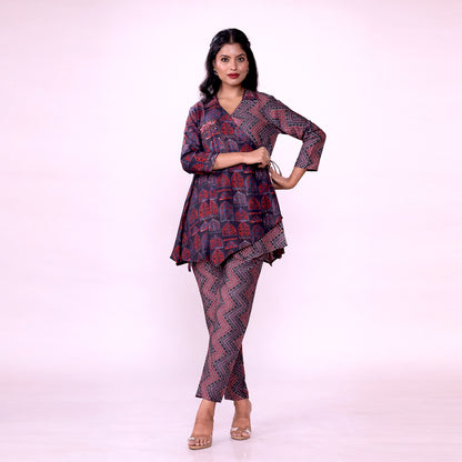 Cotton Printed Kurta & Pant Co-ord Set for Women | Asymmetrical Ethnic Co-ord Set