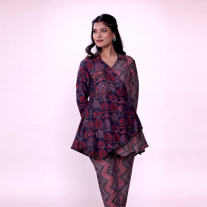 Cotton Printed Kurta & Pant Co-ord Set for Women | Asymmetrical Ethnic Co-ord Set