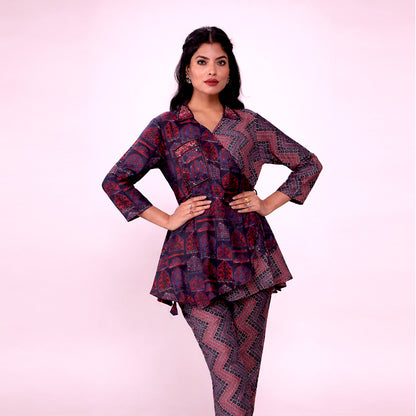 Cotton Printed Kurta & Pant Co-ord Set for Women | Asymmetrical Ethnic Co-ord Set