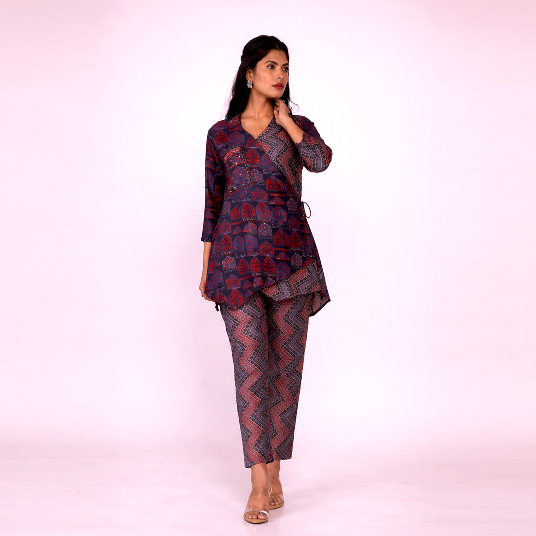 Cotton Printed Kurta & Pant Co-ord Set for Women | Asymmetrical Ethnic Co-ord Set
