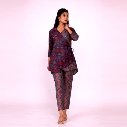 Cotton Printed Kurta & Pant Co-ord Set for Women | Asymmetrical Ethnic Co-ord Set