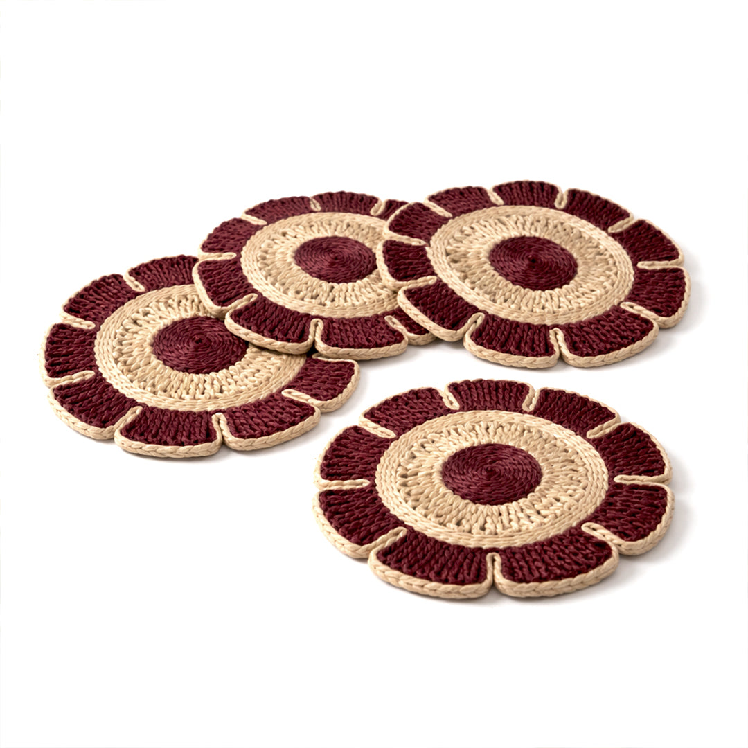 Handcrafted Jute Coaster Set of 4 – Floral Design Table Mats I Mug Rugs I 8 Inch