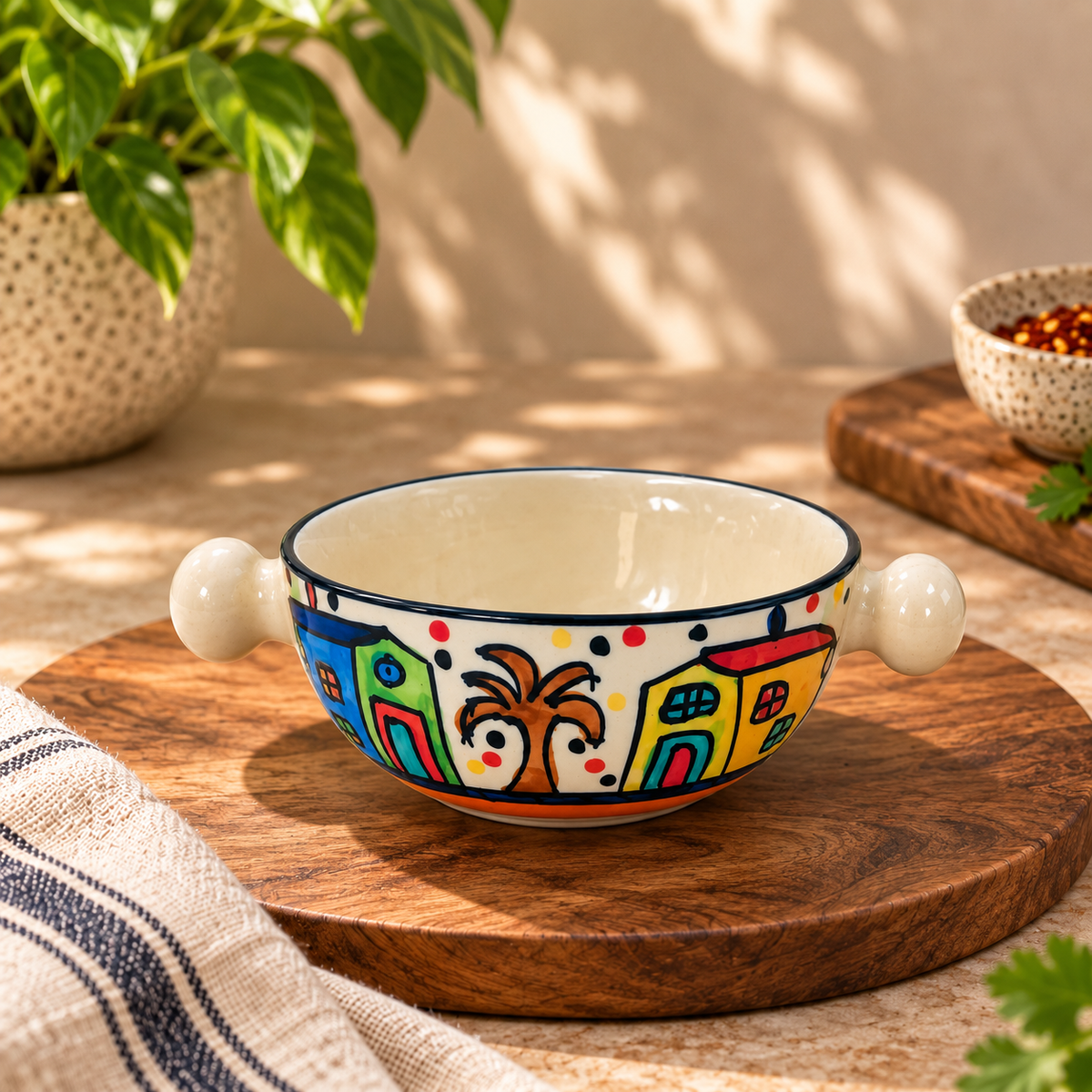 Handcrafted Ceramic Serving Bowl with Side Handles