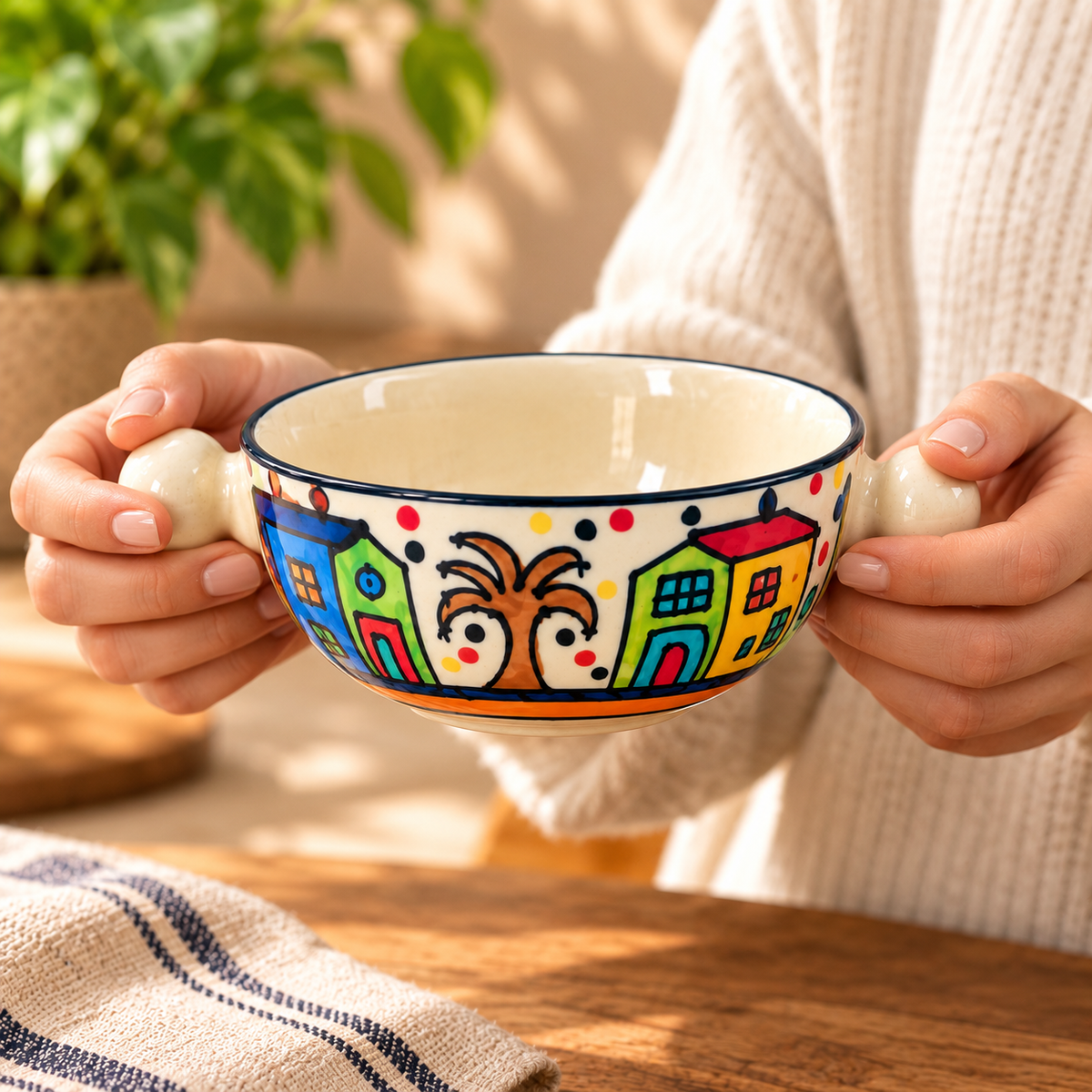 Handcrafted Ceramic Serving Bowl with Side Handles