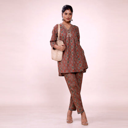 Cotton Printed Kurta & Pant Co-ord Set for Women | Ethnic V-Neck Casual Wear